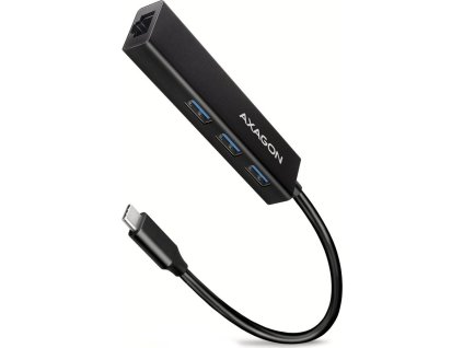 AXAGON HMC-GL3A, USB 3.2 Gen 1 hub, porty 3x USB-A + Gigabit Ethernet, kovový, kabel USB-C 20cm