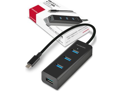 AXAGON HUE-S2C, 4x USB 3.0 CHARGING hub, micro USB nap. konektor, kabel USB-C 40cm