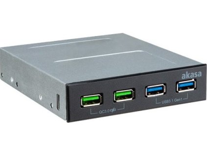 AKASA interní USB hub do 3,5" pozice / AK-ICR-34 / 2x USB 3.1 / 2x nabíjecí USB 3.0 / černá