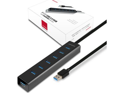 AXAGON HUE-SA7BP, 7x USB 3.0 ALU CHARGING hub, vč. AC adaptéru, kabel USB-A 40cm