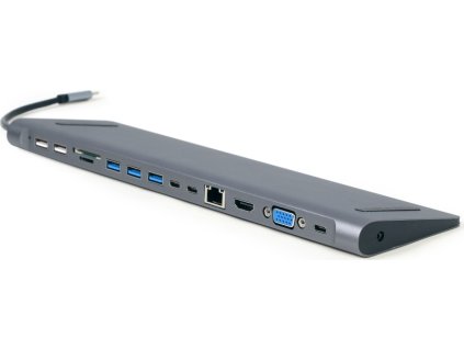 Gembird USB-C 9v1 multiport USB + HDMI + VGA + PD + čtečka karet + LAN + audio
