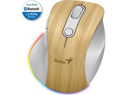 GENIUS Ergo 9000S Pro Pine Wood/ duální Bluetooth+2,4GHz/ 2400dpi/ bezdrátová/ 6 tlačítek/ dobíjecí/ RGB/ barva borovice
