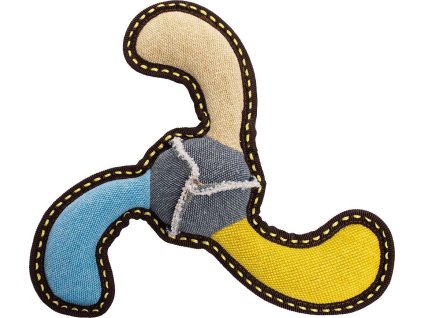 Bumerang HipHop Dog, 27 cm, robustní aport pro psy, tkaná látka, béžová/modrá/žlutá