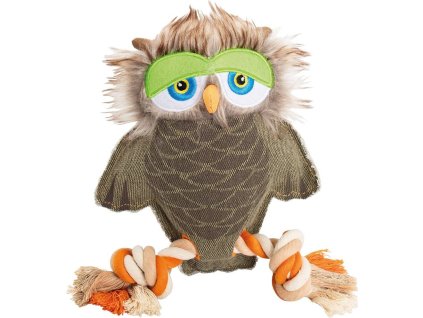 Sova na laně, 28 cm, robustní hračka pro psy, HIPHOP DOG, tkaná látka