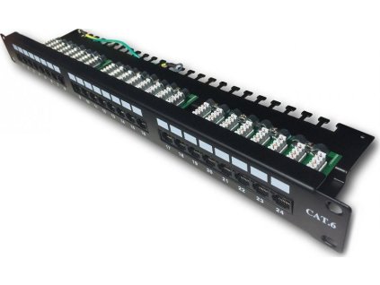 DATACOM Patch panel 19" UTP 24 port CAT6 LSA 1U BK (3x8p)hor.zářez