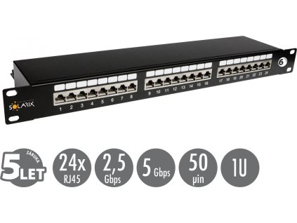 19" patch panel Solarix 24 x RJ45 CAT6 STP černý 1U SX24-6-STP-BK