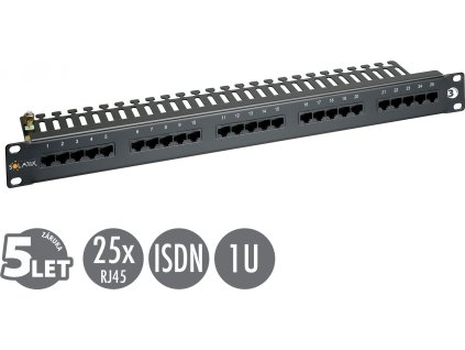 19" ISDN panel Solarix 25 x RJ45 černý 1U SX25-ISDN-BK