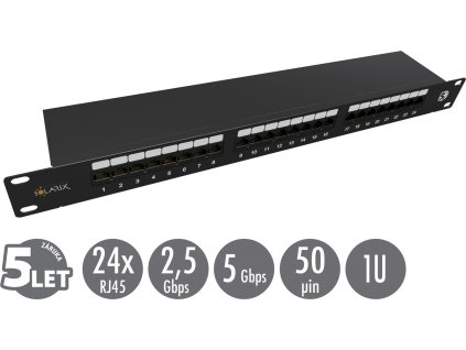 19" patch panel Solarix 24 x RJ45 CAT5E STP 1U SX24-5E-STP-BK-N