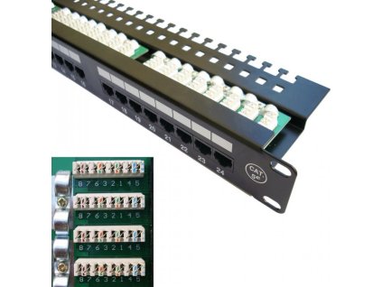DATACOM Patch panel 24x RJ-45,Cat5e UTP, 19" s vyvázáním, horní zářez