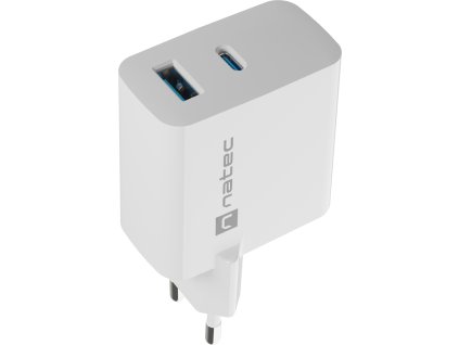 Univerzální USB nabíječka Natec RIBERA GaN 45W, 1X USB-A, 1X USB-C, bílá