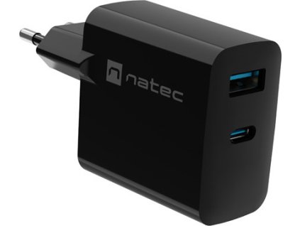 Univerzální USB nabíječka Natec RIBERA GaN 65W, 1X USB-A, 1X USB-C, Černá