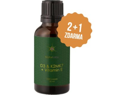 NaturLabs Vitamin D3 + K2 + E, 500 dávek, extra silný (1000 IU), tekutý