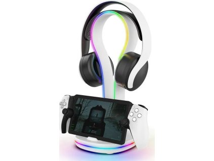 iPega P5P23 Nabíjecí RGB Stojan pro Playstation Portal Remote Player s Držákem na Sluchátka White