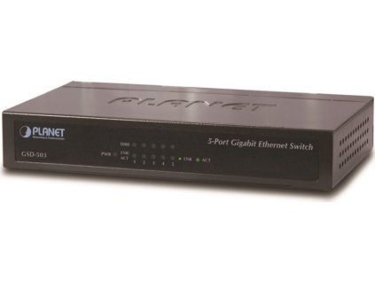 Planet GSD-503 switch 5x 10/100/1000Base-T, EuP, 802.3az, kov, fanless