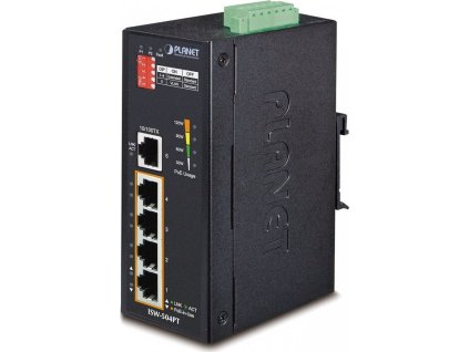 Planet ISW-504PT Průmyslový Switch 5x RJ-45, VLAN + Extend, -40~+75°C, PoE+ 802.3af/at 120W, 12-48VDC power-in