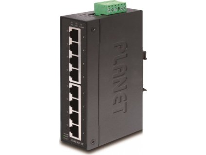 Planet ISW-801T, 8x 10/100, DIN,IP30, rozšířený teplotní rozsah -40~75°C,  IEEE 802.3az (EEE), EFT+ESD