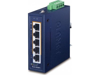 Planet IGS-504PT v3 Průmyslový PoE switch, 5x 1Gb, 4x PoE 802.3at 120W, -40 až +75°C, dual 48-54VDC, IP30, fanless