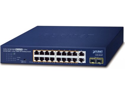 Planet PoE switch 18x1Gb + 2xSFP 1Gb, 16x PoE 802.3at 30/185W, VLAN, extend mód 10Mb-250m