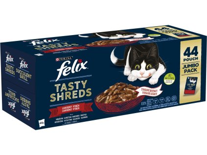 Kap.FELIX Tasty Shreds Multipack hovězí/kuře/kachna/krůta ve šťávě 44x80g