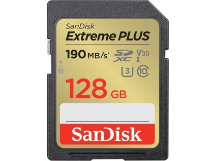 SanDisk Extreme PLUS 128GB SDXC / UHS-I, Class 10, U3, V30 /  up to 190MB/s & 90MB/s Read/Write / + 2 years RescuePRO