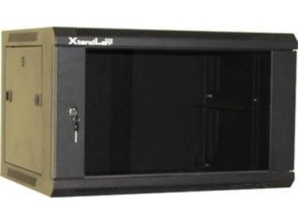 XtendLan 9U/600x450, na zeď, jednodílný, rozložený, skleněné dveře, černý