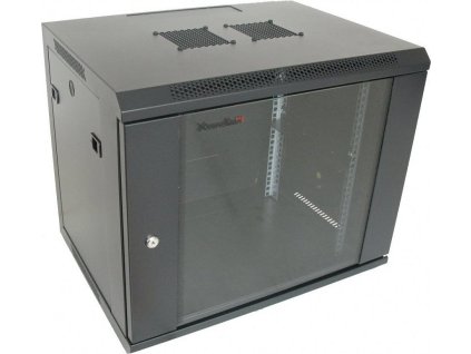 XtendLan 9U/600x450, na zeď, jednodílný, skleněné dveře, černý