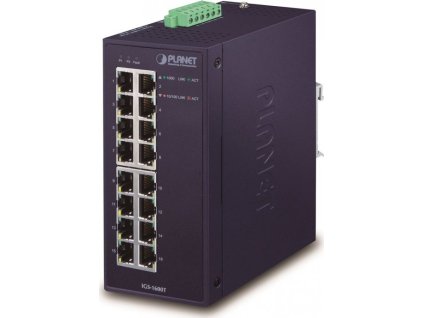 Planet IGS-1600T Průmyslový Switch 16x1Gb, dual 12-48VDC/24VAC, -40~+75°C, fanless