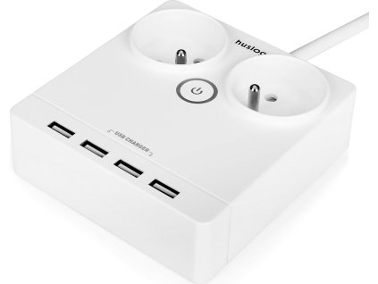 Nabíjecí stanice Huslog 12W 2xzásuvka, 4xUSB bílá