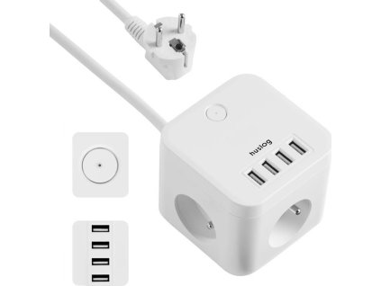 Nabíjecí stanice Huslog 12W 3xzásuvka , 4xUSB bílá