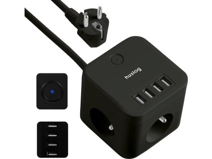 Nabíjecí stanice Huslog 12W 3xzásuvka, 4xUSB černá