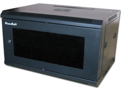 XtendLan 6U/600x450, na zeď, jednodílný, rozložený, skleněné dveře, černý