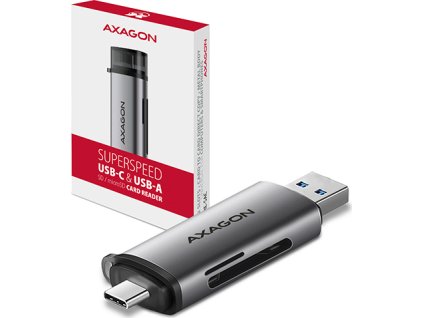 AXAGON CRE-SAC, USB3.2 Gen 1 Type-C + Type-A externí čtečka karet SD/microSD, podpora UHS-I