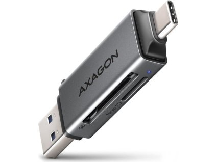 AXAGON čtečka paměťových karet microSD/SD / CRE-DAC / USB 3.2 gen1 / USB-A + USB-C / kovové tělo