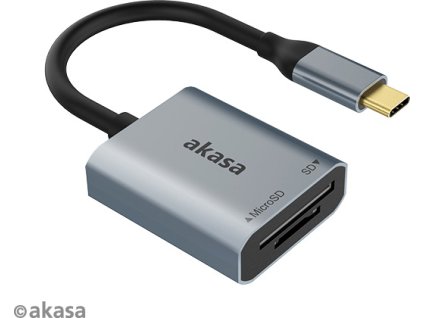 AKASA USB 3.2 Type-C čtečka paměťových karet microSD/SD / AK-CR-10BK / 18cm / černá