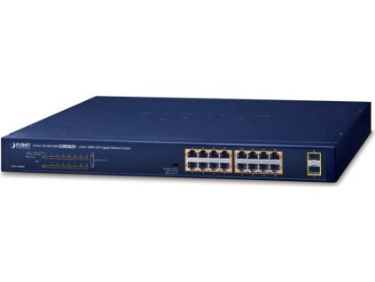 Planet GSW-1820HP PoE switch, 16x1Gb + 2x SFP 1Gb, PoE 802.3at 30/240W, VLAN, extend mód 10Mb-250m, 802.3az