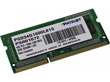 PATRIOT Ultrabook 4GB DDR3 1600MHz / SO-DIMM / CL11 / PC3-12800