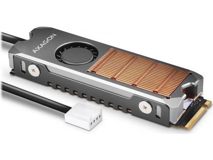 AXAGON CLR-M2FAN, měděný chladič s ventilátorem pro jedno i oboustranný M.2 SSD disk, výška 13 mm