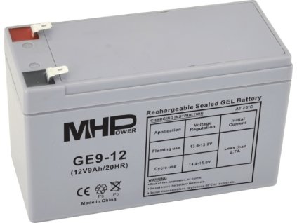 MHPower GE9-12 Gelový akumulátor 12V/9Ah, Faston F2 - 6,3mm, Deep Cycle
