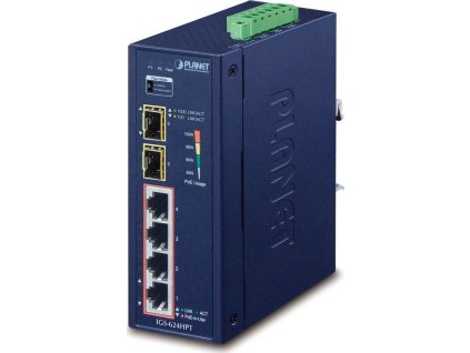 Planet IGS-624HPT Průmyslový Switch 4x 1Gb RJ-45 + 2x 1Gb SFP, PoE+ 802.3at 36/120W, IP40, DC12-56V, -40/+75°C, fanless