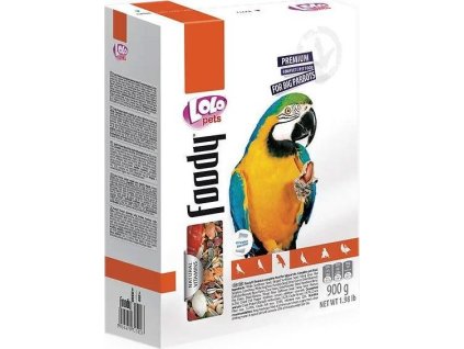 LOLO Foody kompletní krmivo pro velké papoušky 900 g krabička