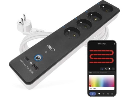 GoSmart prodlužovací kabel 2 m / 4 zásuvky / s vyp. / s USB / bílá-černá / PVC / 1,5 mm2