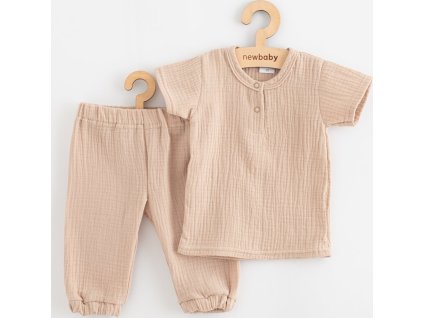 Kojenecká mušelínová souprava tričko a kalhoty New Baby beige 62 (3-6m)