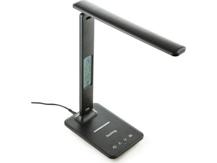 Stolní LED lampička Huslog černá s displejem a bezdrátovou nabíječkou