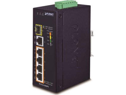 Planet IGS-614HPT Průmyslový PoE Switch 5x 1000Base-T, 1x SFP, 4x PoE 802.3at, -40~+75°C, 12-56VDC, dual-power, DIN
