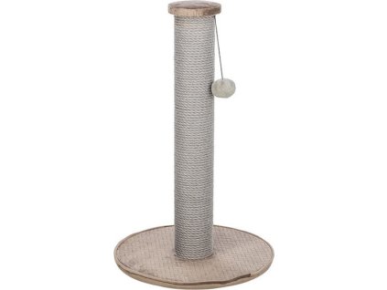 Škrabací sloupek LIVIA s plyšovou kuličkou, 64 cm, sisal/plyš, béžovošedá