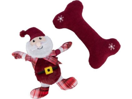 Xmas GIFT SET - vánoční dárková sada hraček (Santa, kost), 30 cm, plyš/látka
