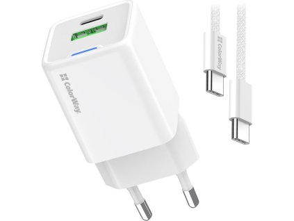 COLORWAY 1x USB-C/ síťová nabíječka/ GaN/ PD/ PPS/ QC/ 30W/ Včetně 100cm kabelu/ Bílá