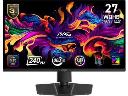 MSI Gaming MAG 271QP QD-OLED X24/ 26,5"/ 2560 x 1440/QD-OLED/ 0,03ms/ 240Hz/ 1000cd/m2/ 1500000:1/ HDMI/ DP/ černý
