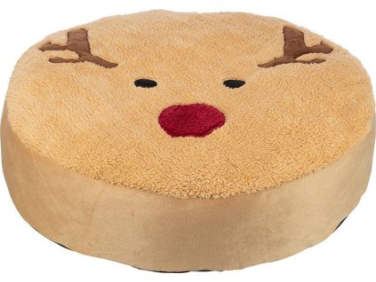 Xmas Cushion Moose - vánoční kulatý polštář sob, 60 cm, fleece/plyš, světlehnědá