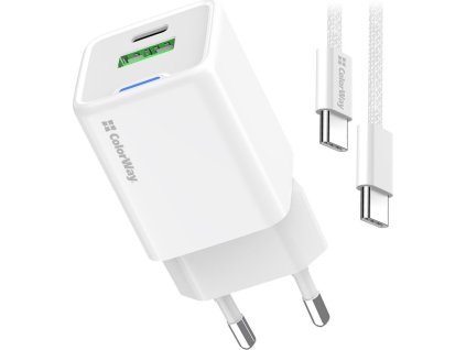 COLORWAY 1x USB-C/ síťová nabíječka/ GaN/ PD/ PPS/ QC/ 35W/ Včetně 100cm kabelu/ Bílá